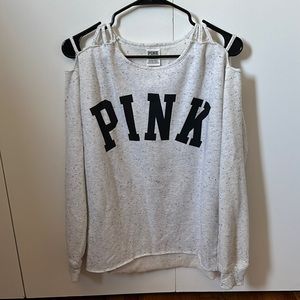 PINK over sized, crew neck sweatshirt with slits on shoulders